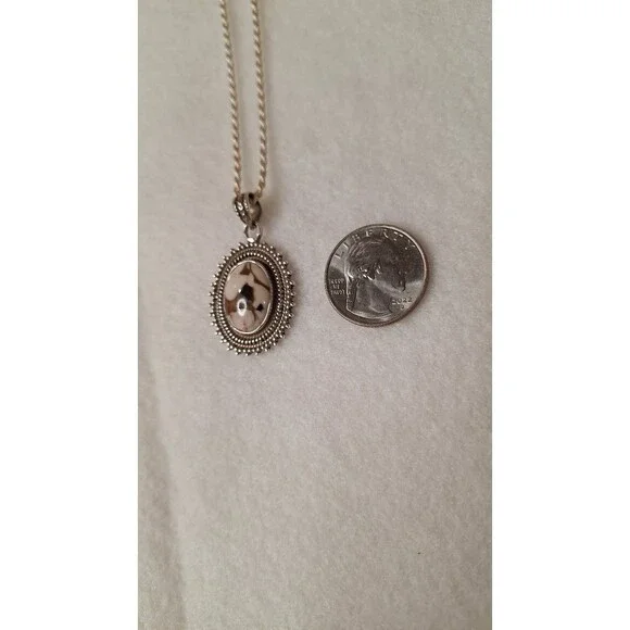 Peanut Wood Jasper Stone & 925 Pendant With Sterling Silver Rope Chain 18" - Picture 3 of 6